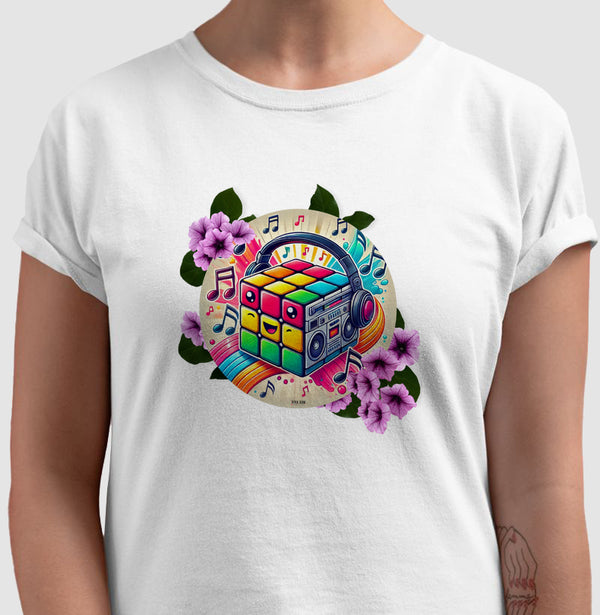 Cubo mágico na música - Camiseta confort feminina